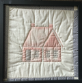 Blush pink cottage quilted appliqué wall art in black shadow box frame