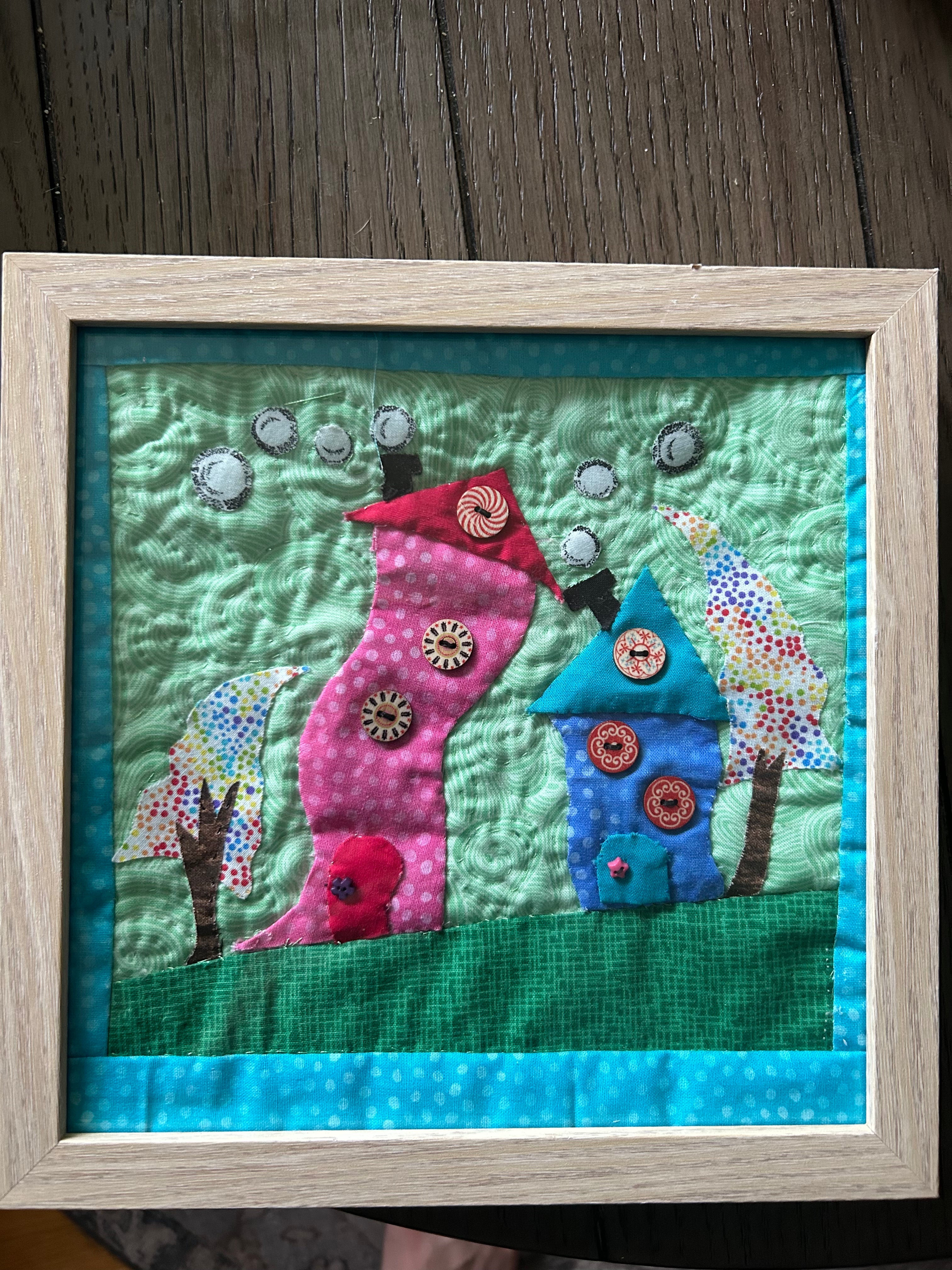 Whimsical Storybook Houses Quilted Wall Art